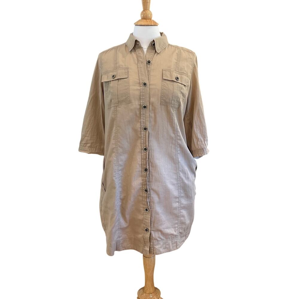 Banana Republic Tan Short Sleeve Shirt Dress, Cargo Dress, Utility, Size 6